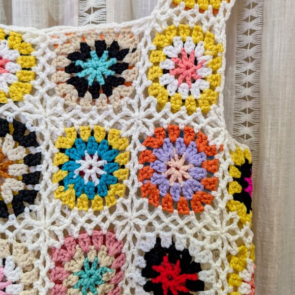 Crochet Cropped Tank Top Multicolor Granny Square One size, but fits like Medium - Picture 8 of 12